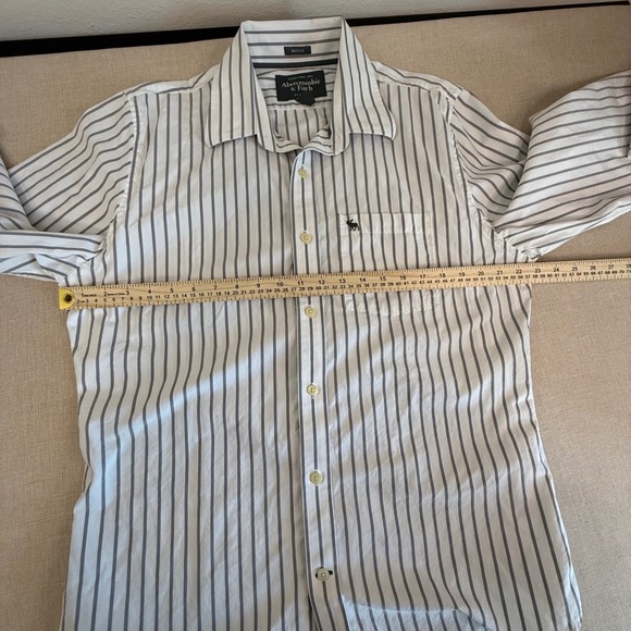 Abercrombie & Fitch Mens XXL Muscle Fit Striped Button Down Shirt White Grey - Picture 5 of 7